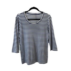 New Directions Light Blue White Striped 3/4 Sleeve Top Womens XL Beach Coastal